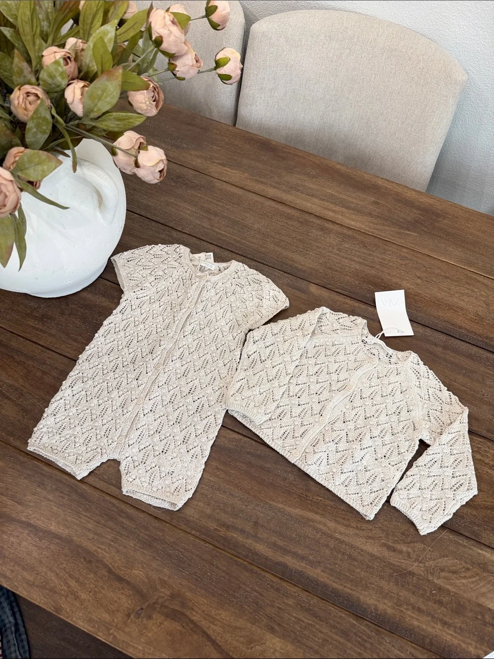 Zara Cream Knit Cardigan and Romper Matching Set